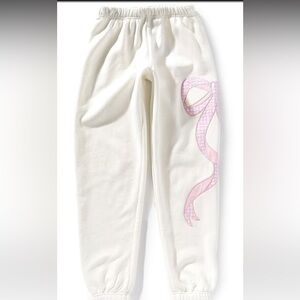 Katie J NYC White Joggers with Pink Ribbon Detail